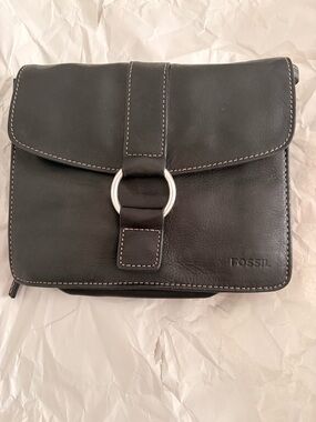 Fossil Black Leather Crossbody Bag with Ring Detail